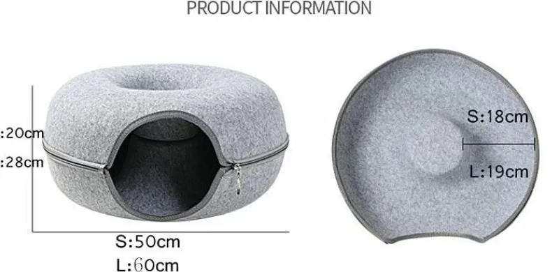 Decor Haustierzubehör|Haustierbetten-Haustierhöhlenbett aus natürlichem Filz – gemütliches Donut-Katzen- und Hundebett
