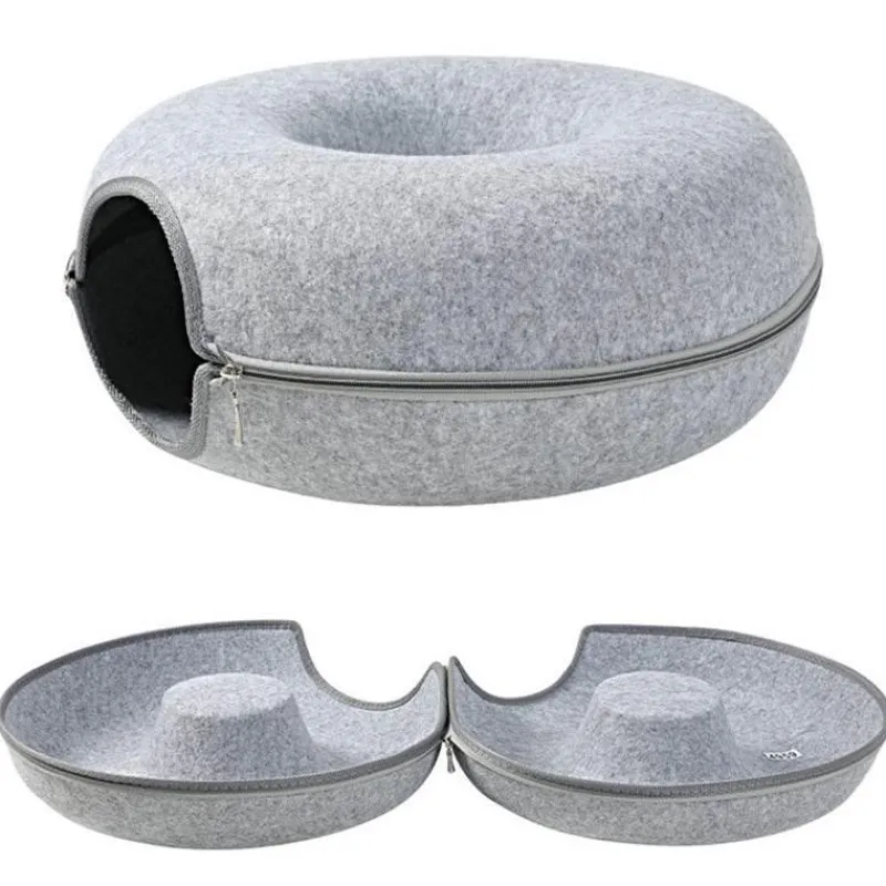 Decor Haustierzubehör|Haustierbetten-Haustierhöhlenbett aus natürlichem Filz – gemütliches Donut-Katzen- und Hundebett