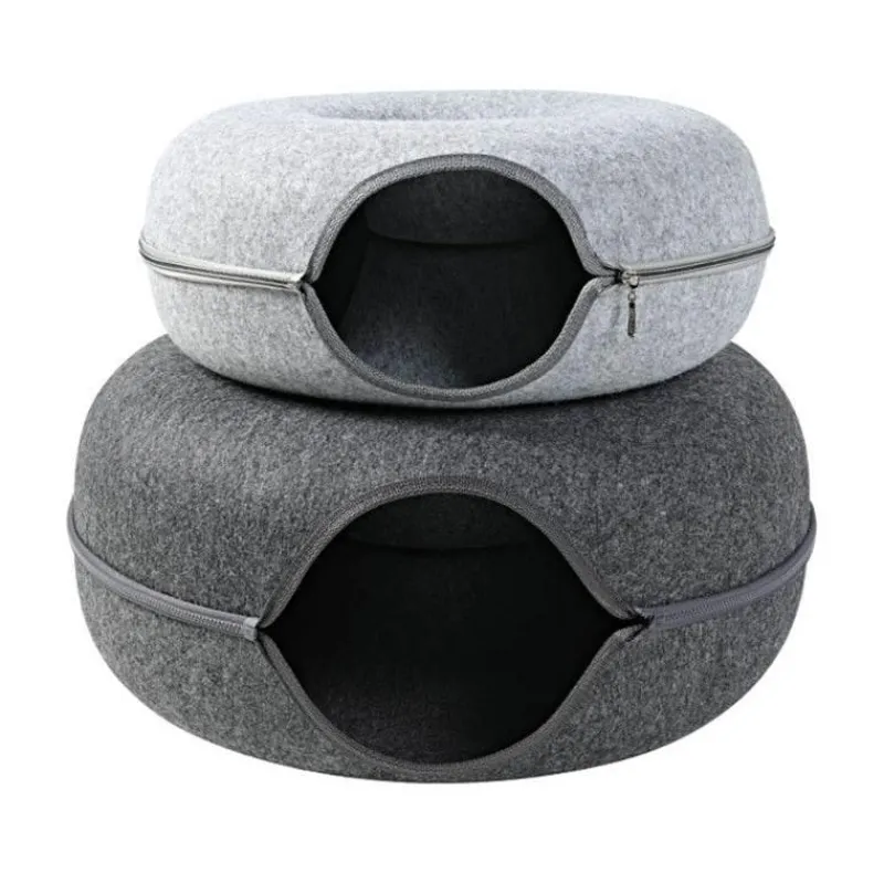 Decor Haustierzubehör|Haustierbetten-Haustierhöhlenbett aus natürlichem Filz – gemütliches Donut-Katzen- und Hundebett