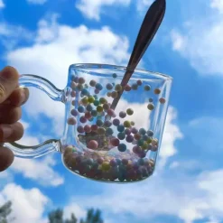 Plates u0026 More Küche & Esszimmer-Herzförmiger doppelwandiger Glasbecher – 190 ml, mehrfarbiger Becher