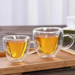 Tom Küche & Esszimmer-Herzförmiger doppelwandiger Glasbecher mit Henkel für Kaffee, Tee, Milch und Saft