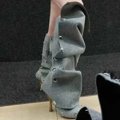 Damen Wilderness Haven Damenschuhe-High Heel Denim Boots für Damen – Stylische lange Jeansschuhe