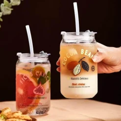 Plates u0026 More Küche & Esszimmer-Hitzebeständige Milchteetassen aus Glas mit Strohhalm - Klare Wassergläser