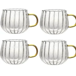 Plates u0026 More Küche & Esszimmer-Hitzebeständiger gestreifter Glasbecher mit Henkel – süße Kaffeetasse fürs Homeoffice