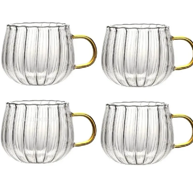 Plates u0026 More Küche & Esszimmer-Hitzebeständiger gestreifter Glasbecher mit Henkel – süße Kaffeetasse fürs Homeoffice