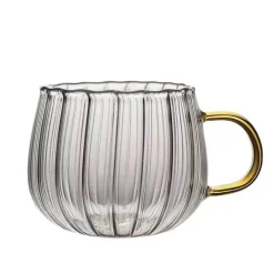 Plates u0026 More Küche & Esszimmer-Hitzebeständiger gestreifter Glasbecher mit Henkel – süße Kaffeetasse fürs Homeoffice