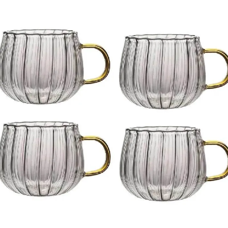 Plates u0026 More Küche & Esszimmer-Hitzebeständiger gestreifter Glasbecher mit Henkel – süße Kaffeetasse fürs Homeoffice