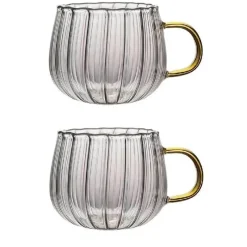 Plates u0026 More Küche & Esszimmer-Hitzebeständiger gestreifter Glasbecher mit Henkel – süße Kaffeetasse fürs Homeoffice