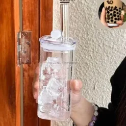 Plates u0026 More Küche & Esszimmer-Hitzebeständiger Tulpenglasbecher mit Strohhalm – Klares Trinkgeschirr für Kaffee und Tee