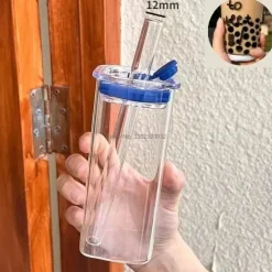 Plates u0026 More Küche & Esszimmer-Hitzebeständiger Tulpenglasbecher mit Strohhalm – Klares Trinkgeschirr für Kaffee und Tee