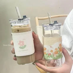 Plates u0026 More Küche & Esszimmer-Hitzebeständiger Tulpenglasbecher mit Strohhalm – Klares Trinkgeschirr für Kaffee und Tee