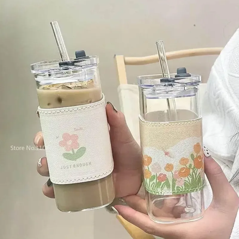 Plates u0026 More Küche & Esszimmer-Hitzebeständiger Tulpenglasbecher mit Strohhalm – Klares Trinkgeschirr für Kaffee und Tee