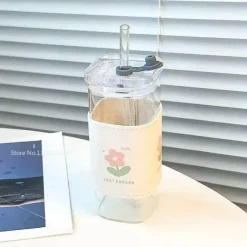 Plates u0026 More Küche & Esszimmer-Hitzebeständiger Tulpenglasbecher mit Strohhalm – Klares Trinkgeschirr für Kaffee und Tee