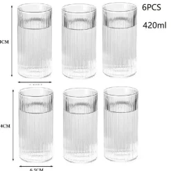 Plates u0026 More Küche & Esszimmer-Hitzebeständiges Wasserbecher-Set aus gestreiftem Glas – transparentes Trinkgeschirr für Saft und Wein