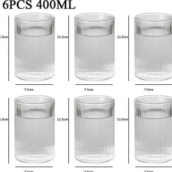 Plates u0026 More Küche & Esszimmer-Hitzebeständiges Wasserbecher-Set aus gestreiftem Glas – transparentes Trinkgeschirr für Saft und Wein