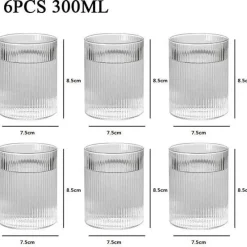 Plates u0026 More Küche & Esszimmer-Hitzebeständiges Wasserbecher-Set aus gestreiftem Glas – transparentes Trinkgeschirr für Saft und Wein