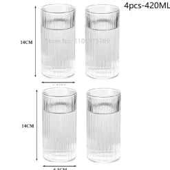 Plates u0026 More Küche & Esszimmer-Hitzebeständiges Wasserbecher-Set aus gestreiftem Glas – transparentes Trinkgeschirr für Saft und Wein