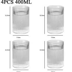 Plates u0026 More Küche & Esszimmer-Hitzebeständiges Wasserbecher-Set aus gestreiftem Glas – transparentes Trinkgeschirr für Saft und Wein