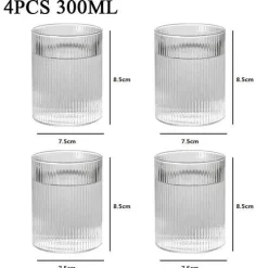 Plates u0026 More Küche & Esszimmer-Hitzebeständiges Wasserbecher-Set aus gestreiftem Glas – transparentes Trinkgeschirr für Saft und Wein