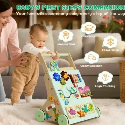 Vatos Toys Babyspielzeug-Hölzerner Dinosaurier-Baby-Lauflernwagen Montessori Sit-to-Stand-Lernaktivitätszentrum