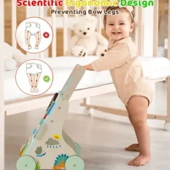 Vatos Toys Babyspielzeug-Hölzerner Dinosaurier-Baby-Lauflernwagen Montessori Sit-to-Stand-Lernaktivitätszentrum