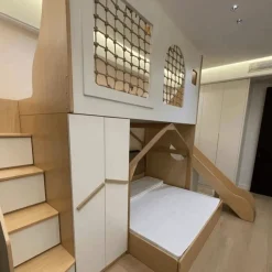 Kinder The Decor Haven Kinderzimmermöbel|Möbel-Hochbett aus Holz mit Rutsche – Kinderspielplatz-Bettset