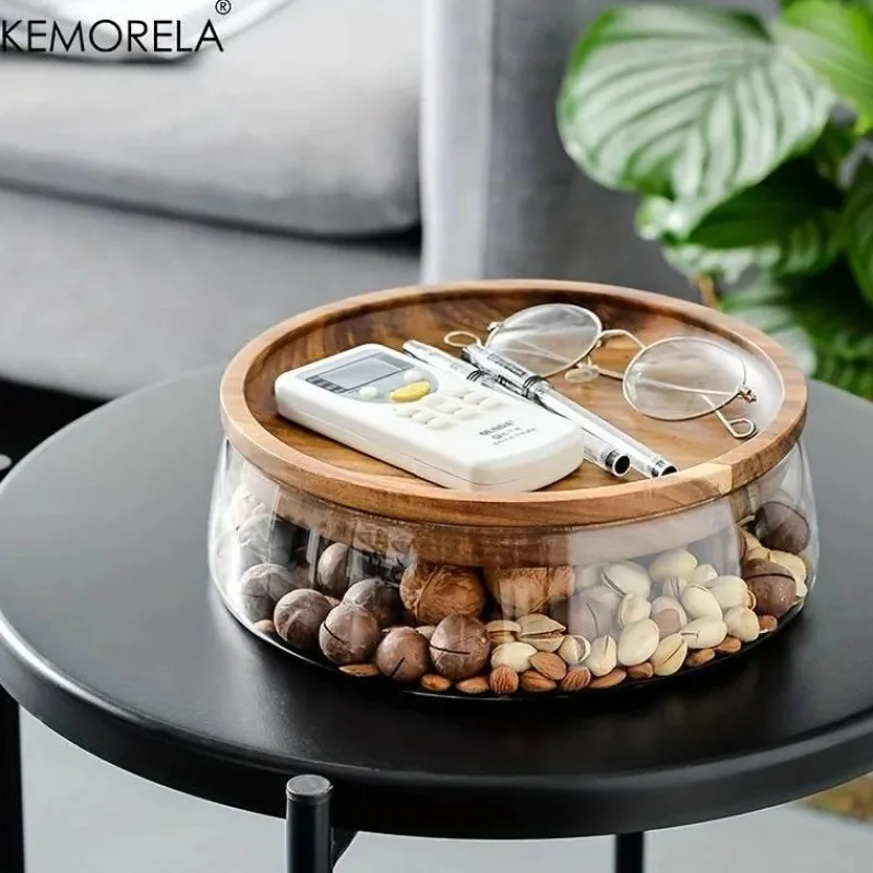 Plates u0026 More Küche & Esszimmer-Holztablett-Set mit doppelschichtigen Glasbehältern – stilvolle Süßigkeitenaufbewahrung