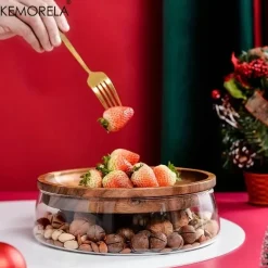 Plates u0026 More Küche & Esszimmer-Holztablett-Set mit doppelschichtigen Glasbehältern – stilvolle Süßigkeitenaufbewahrung