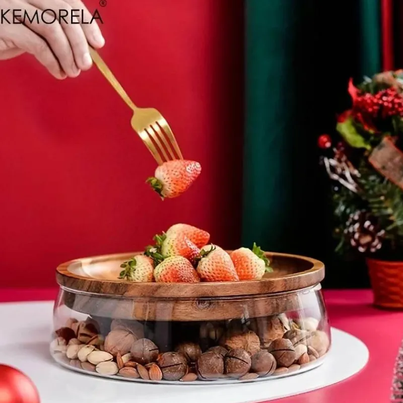 Plates u0026 More Küche & Esszimmer-Holztablett-Set mit doppelschichtigen Glasbehältern – stilvolle Süßigkeitenaufbewahrung