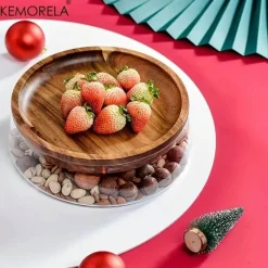 Plates u0026 More Küche & Esszimmer-Holztablett-Set mit doppelschichtigen Glasbehältern – stilvolle Süßigkeitenaufbewahrung