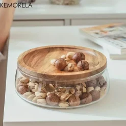 Plates u0026 More Küche & Esszimmer-Holztablett-Set mit doppelschichtigen Glasbehältern – stilvolle Süßigkeitenaufbewahrung