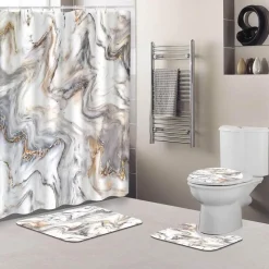 Aqua Essence Badezimmer-Ibiza Duschvorhang-Set – Schwarzes tropisches Dekor