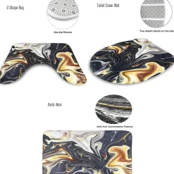 Aqua Essence Badezimmer-Ibiza Duschvorhang-Set – Schwarzes tropisches Dekor