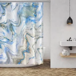 Aqua Essence Badezimmer-Ibiza Duschvorhang-Set – Schwarzes tropisches Dekor