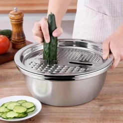 Deco Küche & Esszimmer-3-in-1-Gemüseschneider aus Edelstahl mit Abtropfkorb