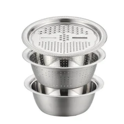 Deco Küche & Esszimmer-3-in-1-Gemüseschneider aus Edelstahl mit Abtropfkorb