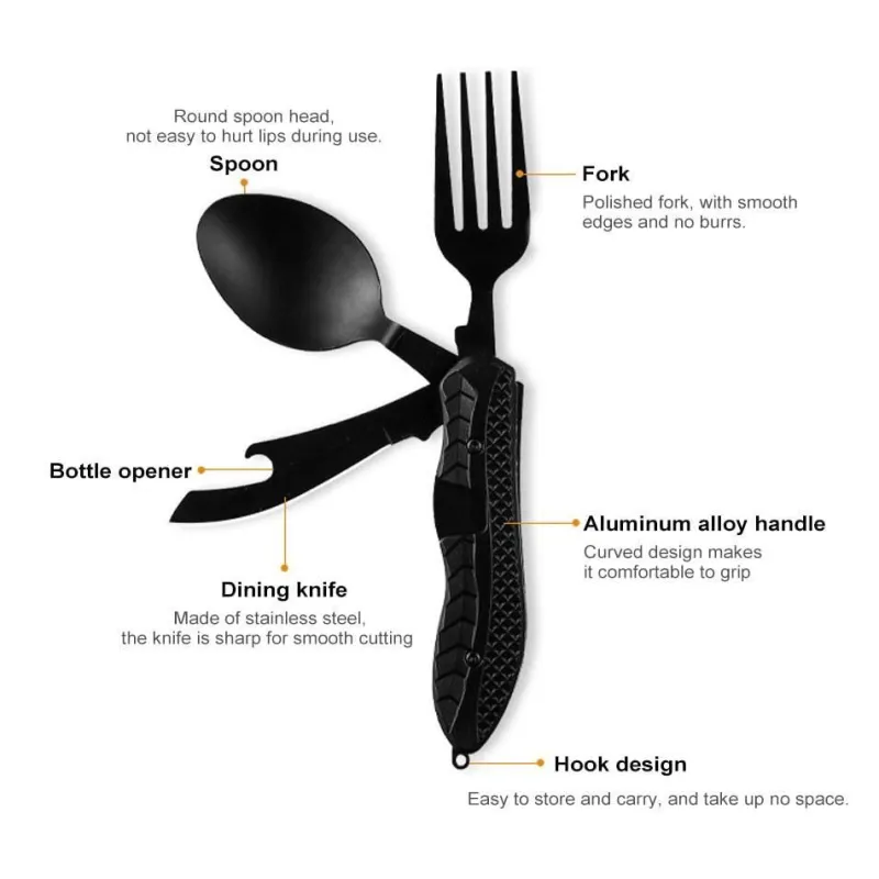 The Outdoor Vault Camping-Werkzeuge|Camping Im Freien-4-in-1-Reiseutensilienset – Tragbares Besteckwerkzeug