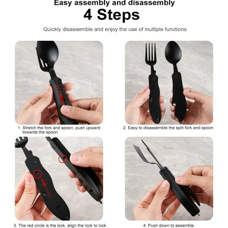 The Outdoor Vault Camping-Werkzeuge|Camping Im Freien-4-in-1-Reiseutensilienset – Tragbares Besteckwerkzeug