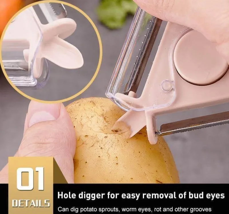 Deco Küche & Esszimmer-3-in-1-Rotationsschäler aus Edelstahl für Obst und Gemüse