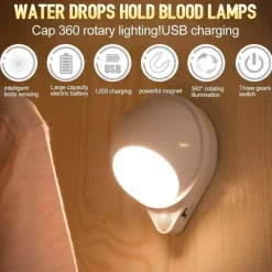 Comfort u0026 Style Beleuchtung-Intelligentes Nachtlicht – 360° drehbare, wiederaufladbare Lampe mit Körpersensor