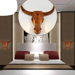 Comfort u0026 Style Beleuchtung-Iron and Wood Bull LED Light - Rustic Decorative Lamp