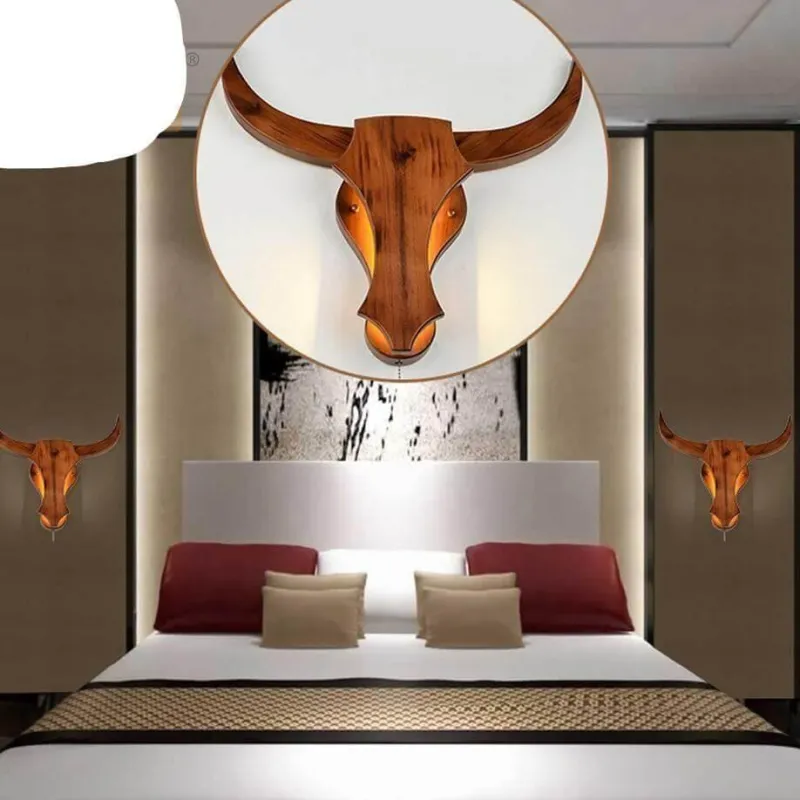 Comfort u0026 Style Beleuchtung-Iron and Wood Bull LED Light - Rustic Decorative Lamp