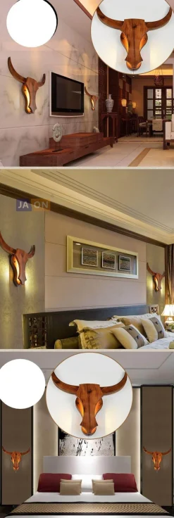 Comfort u0026 Style Beleuchtung-Iron and Wood Bull LED Light - Rustic Decorative Lamp