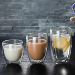 Tom Küche & Esszimmer-Isolierte doppelwandige Kaffeetasse aus Glas – Trinkgeschirr für heiße und kalte Getränke