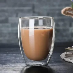 Tom Küche & Esszimmer-Isolierte doppelwandige Kaffeetasse aus Glas – Trinkgeschirr für heiße und kalte Getränke