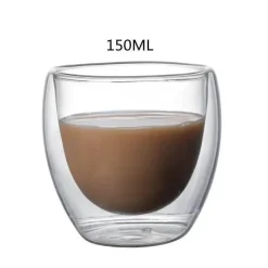 Tom Küche & Esszimmer-Isolierte doppelwandige Kaffeetasse aus Glas – Trinkgeschirr für heiße und kalte Getränke