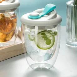 Brew Bliss Küche & Esszimmer-Isolierter doppelwandiger Glasbecher – auslaufsicherer transparenter Kaffeebecher