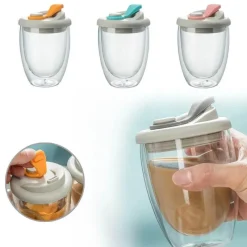 Brew Bliss Küche & Esszimmer-Isolierter doppelwandiger Glasbecher – auslaufsicherer transparenter Kaffeebecher