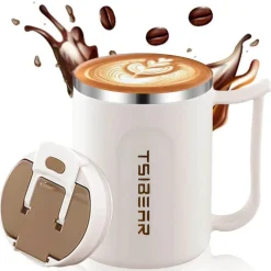 Tom Küche & Esszimmer-Isolierter Reisebecher aus Edelstahl mit Henkel – doppelwandiger Kaffeebecher für heiße und kalte Getränke