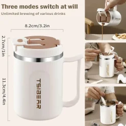 Tom Küche & Esszimmer-Isolierter Reisebecher aus Edelstahl mit Henkel – doppelwandiger Kaffeebecher für heiße und kalte Getränke